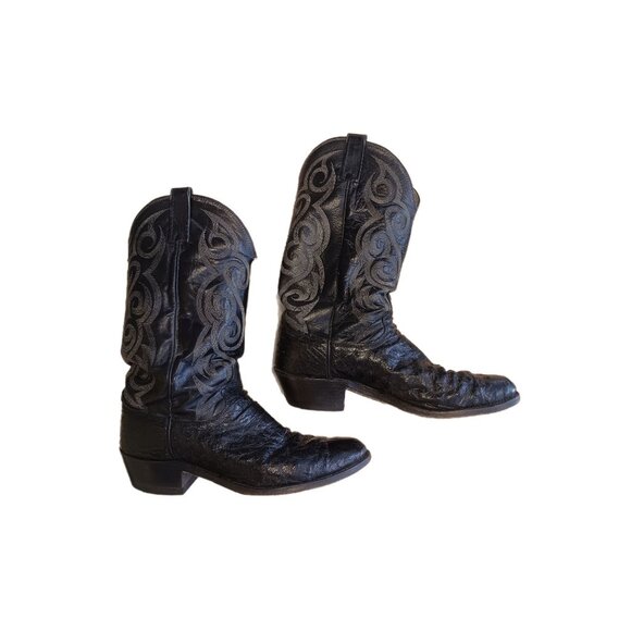 Vintage Dan Post Ostrich Leather Black Cowboy Boots, Size Men\'s 10B main image 4